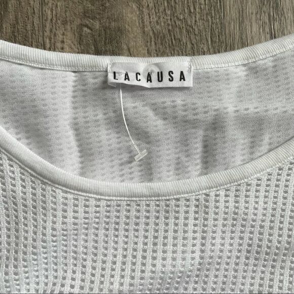 Revolve LACAUSA Open Weave Henley Scoop Neck Sweater Top - Picture 6 of 13